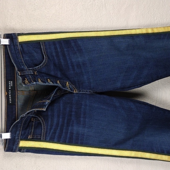 Veronica Beard Carolyn Blue Dark Wash Button Front High Rise Jean Baby Boot Jean - Picture 3 of 14